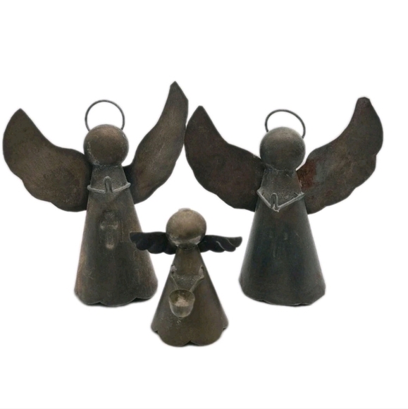 Lot of 3 Christmas Angels Brass Tin Metal Christmas Folk Art Small Figurine - Picture 1 of 8